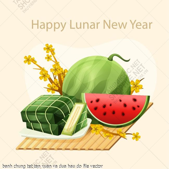 banh chung tet tan xuan va dua hau do file vector